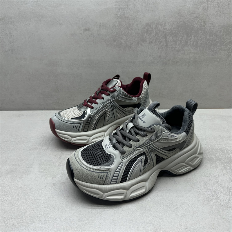 2025秋冬断码处理真皮女鞋圆头系带舒适厚底加绒老爹鞋休闲运动鞋