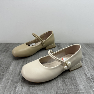 断码处理2023春款女鞋复古圆头浅口一字扣低跟舒适玛丽珍鞋女单鞋