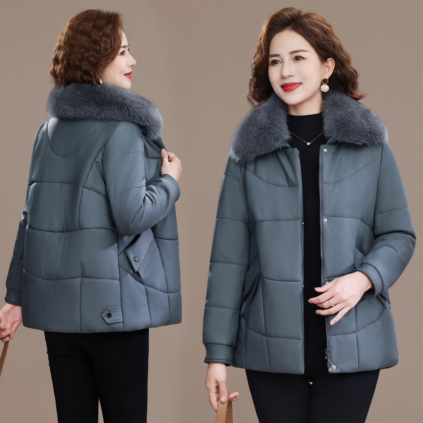 高端狐狸毛领冬季妈妈装棉服大码8XL180斤阔太太皮袄2025新款女装