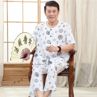 中老年人夏装绵绸套装男60岁爸爸70老人80爷爷宽松棉绸衣服短袖薄