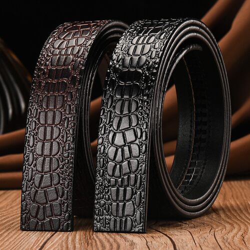 男士皮带真皮不带头自动扣3.5头层牛皮鳄鱼纹无头无夹层商务腰带