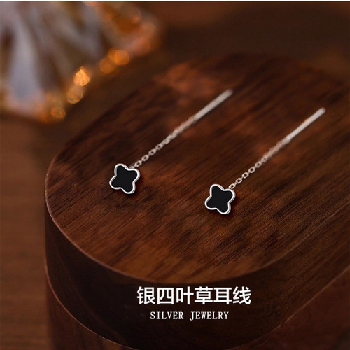 S999纯银四叶草耳线女简约百搭耳环耳饰耳坠耳钉耳绳耳链耳扣