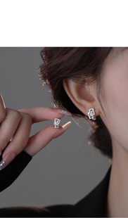 S925纯银耳环切面几何镶钻方形耳钉轻奢高级感个性 风气质耳扣耳饰