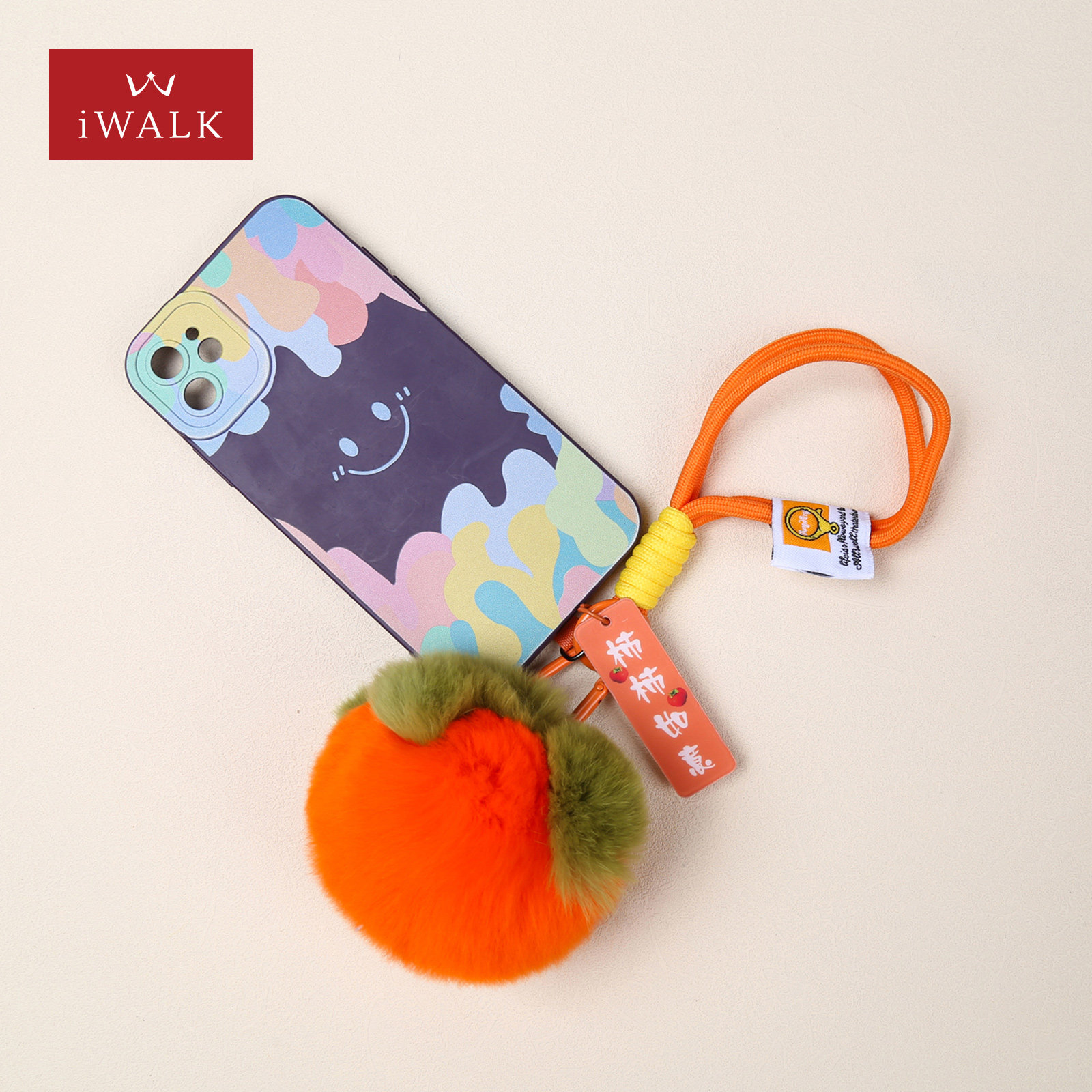 iWALK爱沃可柿柿如意毛绒手机挂绳真獭兔毛可爱橘色柿子挂饰挂件短款手腕绳女秋冬保暖防摔新款夹片式手机链,3C数码配件,手机挂件/手机链,淘宝优惠券,粉丝福利购,淘宝优惠卷