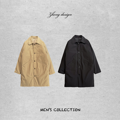 男士中长款翻领修身风衣羽绒服