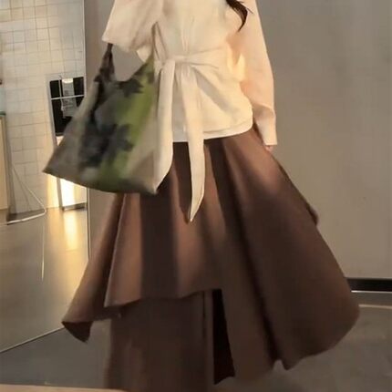秋冬新款大码宽松灰色裙裤女设计感八分胖mm遮跨半身阔腿休闲裤裙