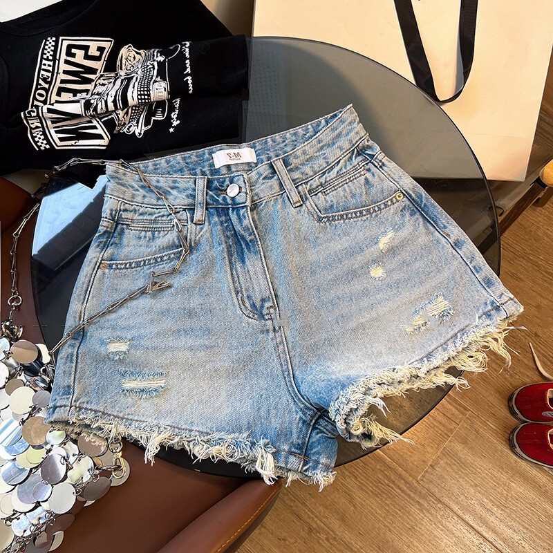 女童牛仔短裤热裤毛边破洞夏显瘦百搭辣妹潮宽松女成人儿童装洋气