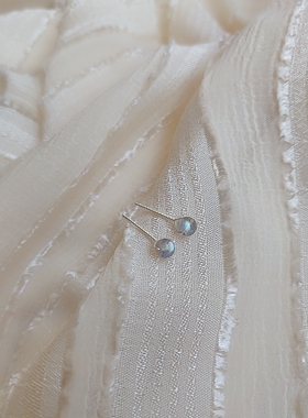 天然水晶 4mm草莓晶太阳石榴石海蓝宝999纯银耳钉耳饰女