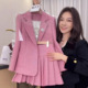 百褶裙套装 春秋季 气质两件套拼接高级感西装 小香风复古时尚 女 新款