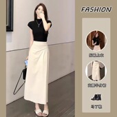 短袖 套装 纯欲风辣妹修身 新款 T恤上衣气质高腰褶皱半身裙 2025夏季