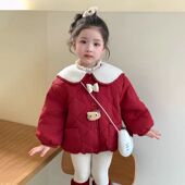 厚棉服 女童加绒加厚棉袄儿童红色卡通棉上衣宝宝冬季 加绒加厚