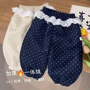 【超保暖】儿童加厚一体绒棉裤女童花边甜美加绒加厚波点网红裤子
