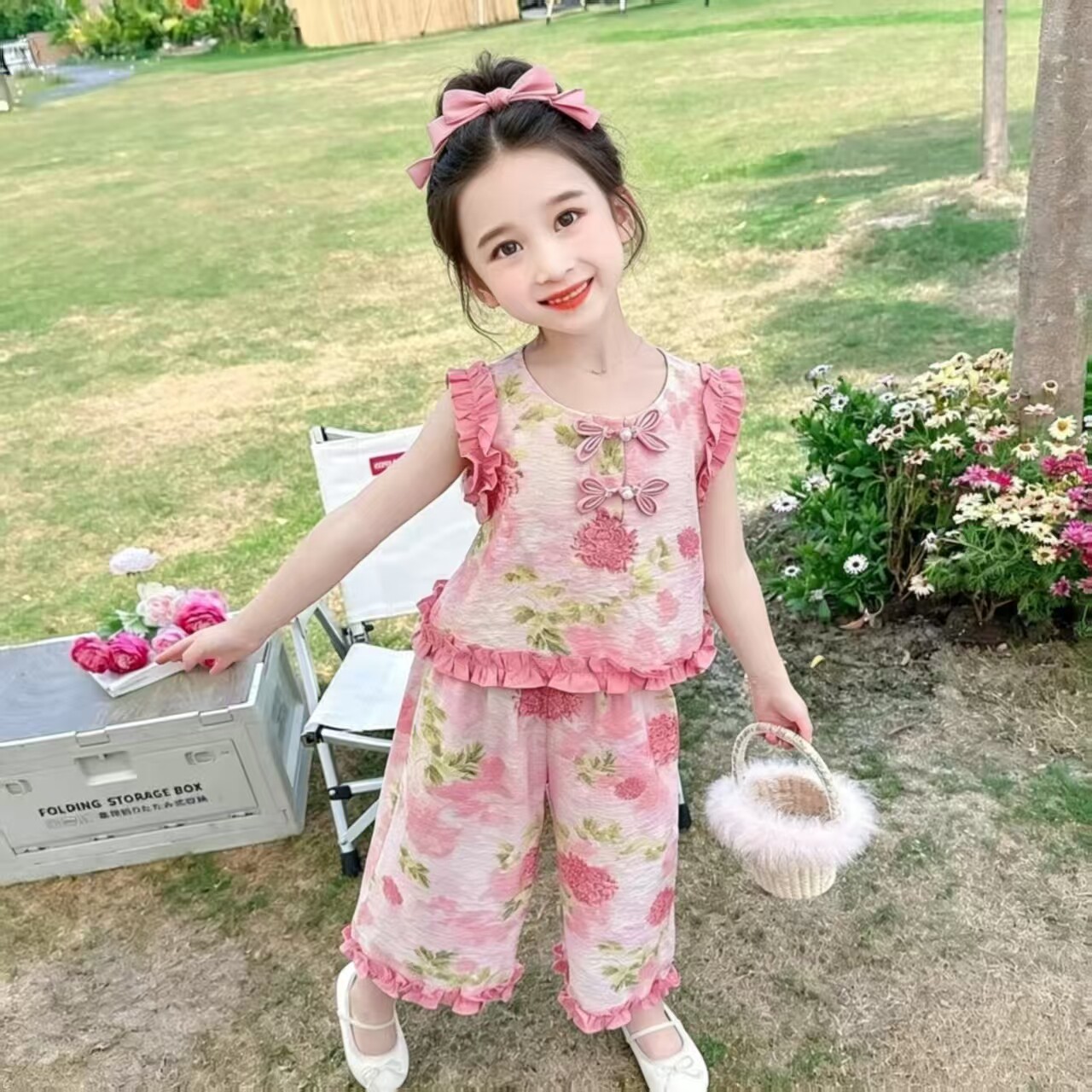 女童国风套装夏季儿童新中式洋气衣服女宝宝薄款无袖阔腿裤两件套