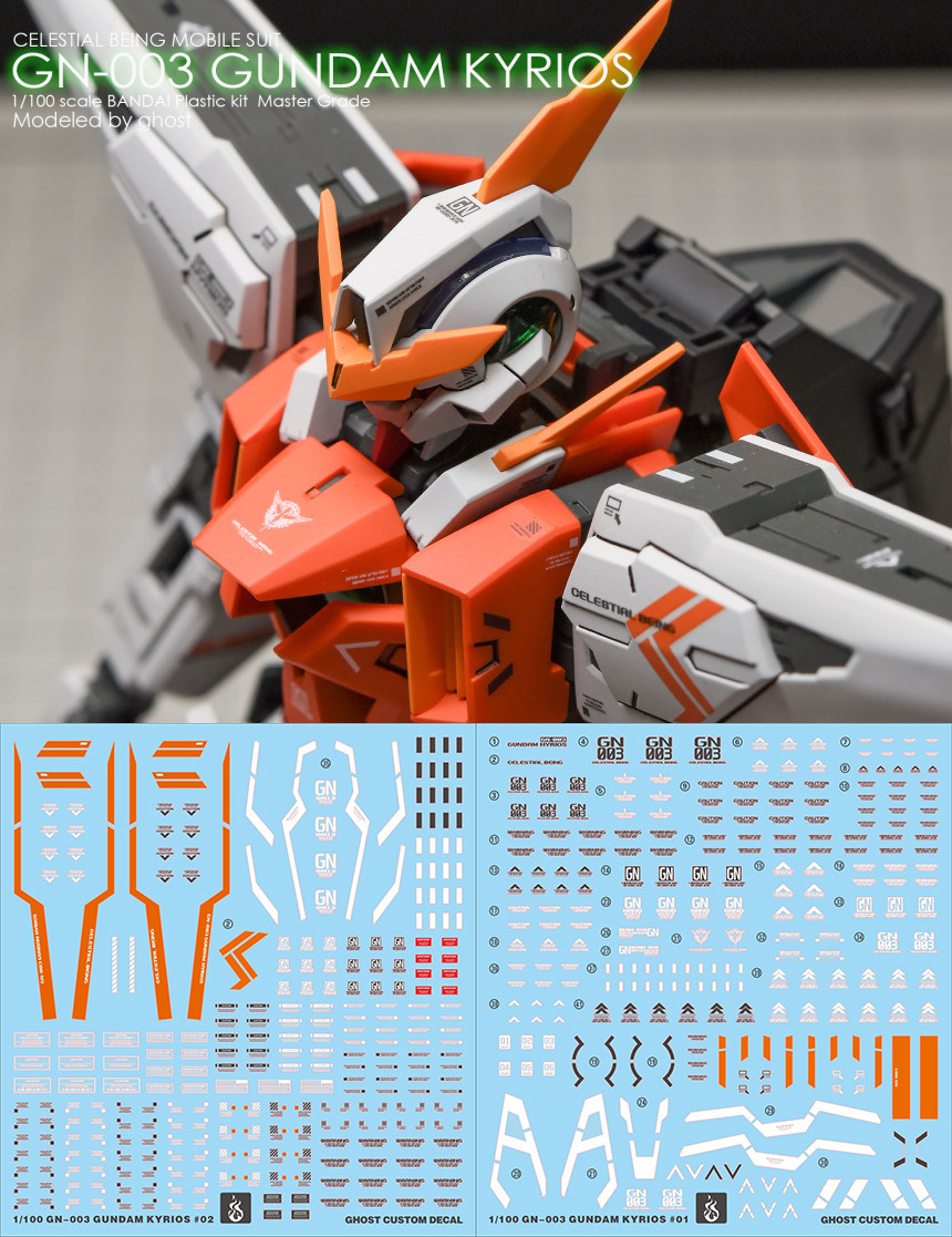 特价 炎 MG 1/100 主天使 GN-003 Kyrios 荧光 高清 高达模型水贴