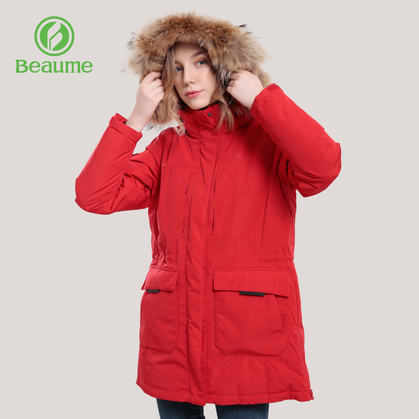 Beaume中长款羽绒服男女款大毛领