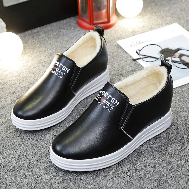 冬季新款加绒小白鞋厚底休闲