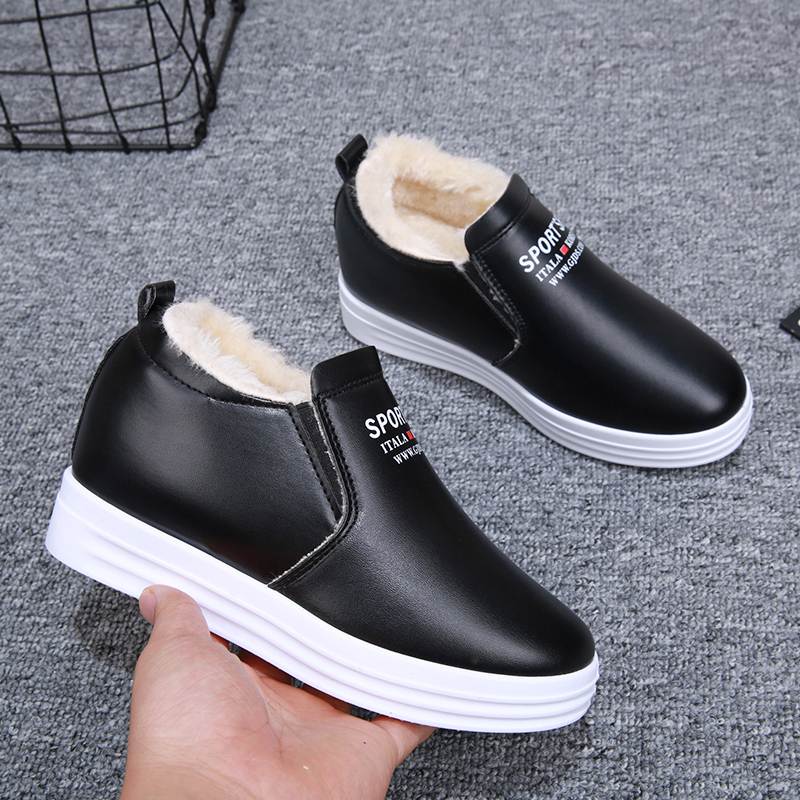 秋冬加绒加厚小白鞋内增高休闲女鞋2025一脚蹬懒人坡跟运动鞋单鞋