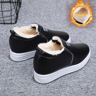 秋冬加绒加厚小白鞋内增高休闲女鞋2025一脚蹬懒人坡跟运动鞋单鞋