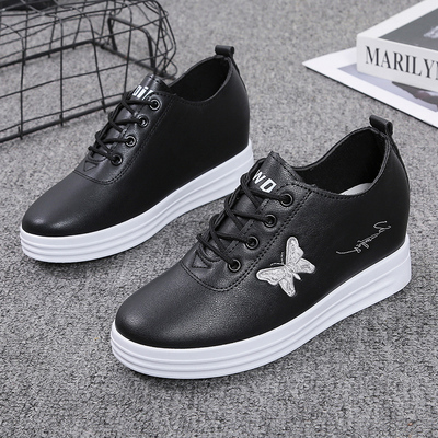 春季新款内增高小白鞋坡跟黑色