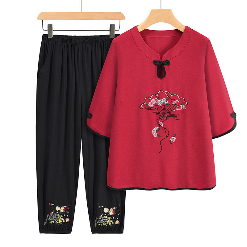 新款春夏装中老年人女奶奶两件套装老太太老人衣服60岁70妈妈套装