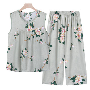 装 奶奶夏季 夏套装 背心睡衣两件套中老年人妈妈装 家居服女 棉绸无袖