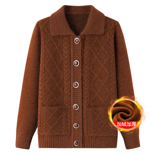 老年人秋冬加厚装针织衫
