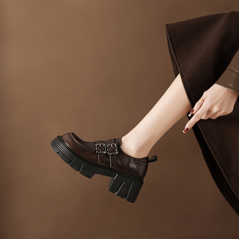 真皮巨好看英伦风厚底乐福鞋女