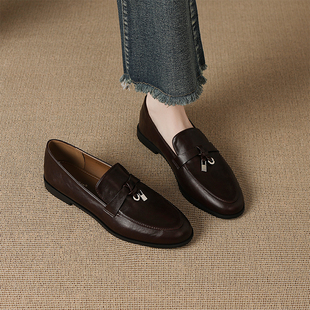 真皮法式复古乐福鞋女款2025秋冬季新款百搭英伦风小皮鞋懒人单鞋