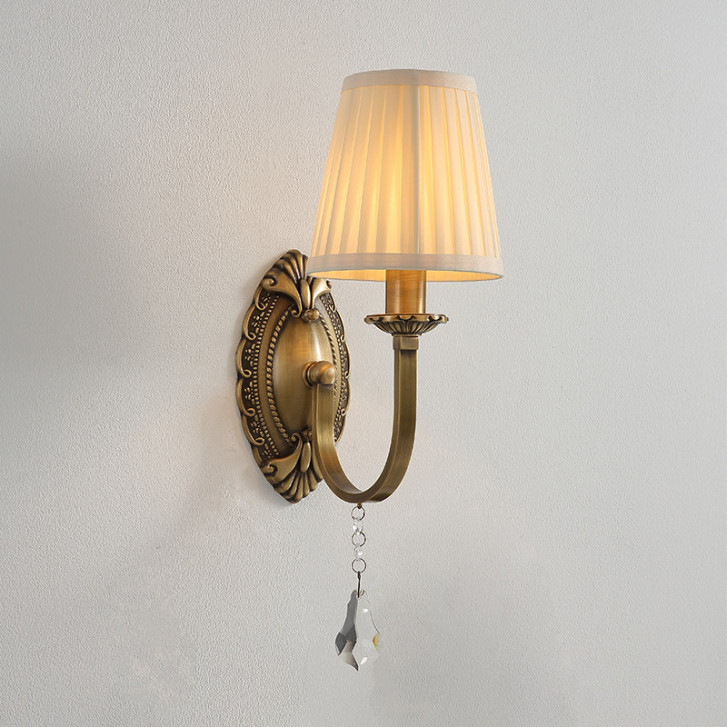 轻法式全铜水晶壁灯客厅电视墙壁灯简约布艺卧室床壁头灯过道灯具,家装灯饰光源,壁灯,淘宝优惠券,粉丝福利购,淘宝优惠卷