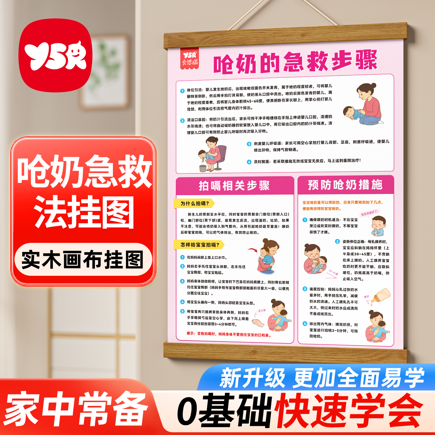 宝宝呛奶急救知识挂画婴儿安全知识海姆立克急救法挂图
