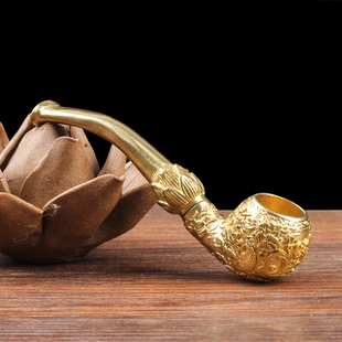 黄铜烟斗旱烟袋锅手工雕莲花鲤鱼烟丝斗传统大烟杆男士老年人烟具