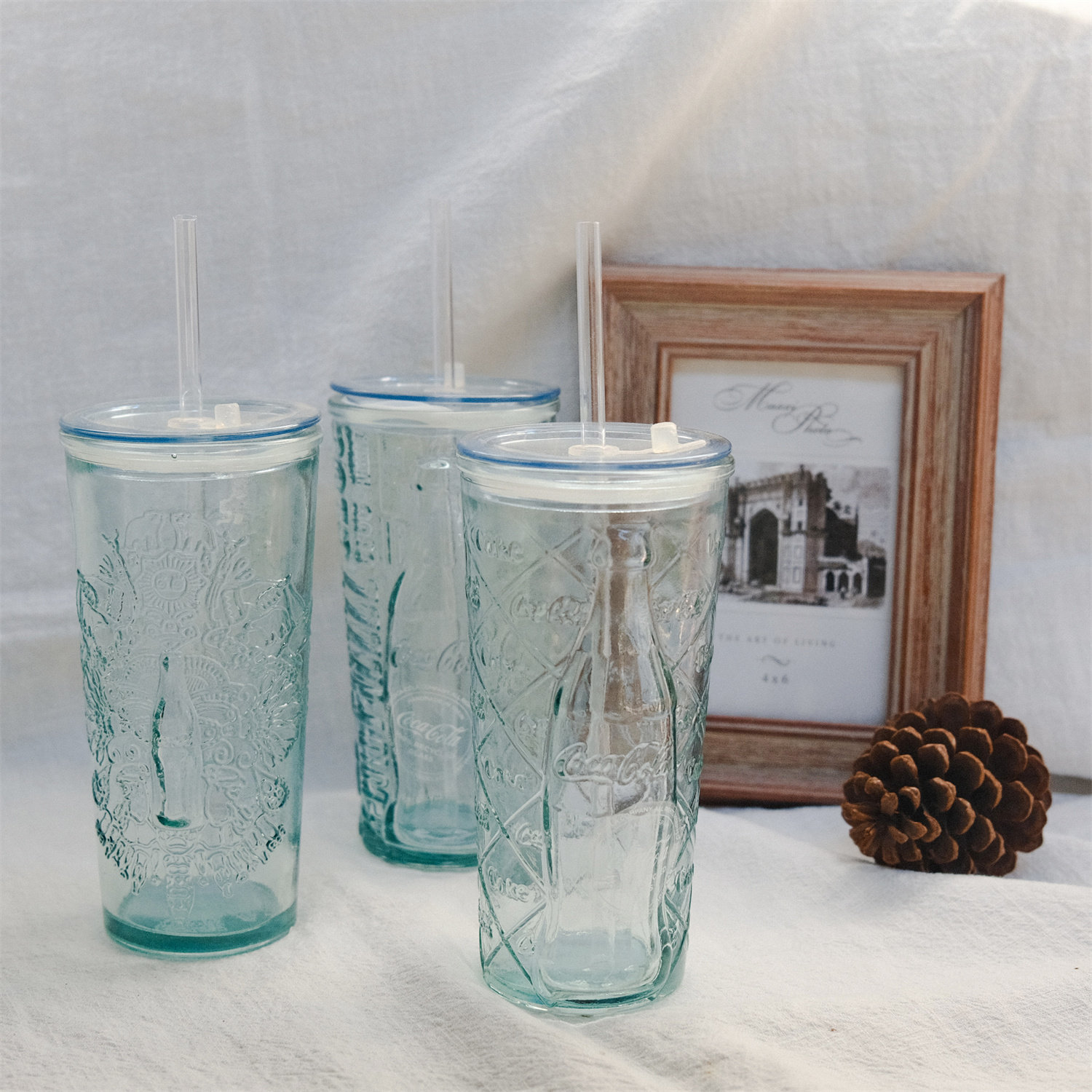 西班牙进口手工可再生玻璃制品可口可乐吸管杯饮料杯500ml