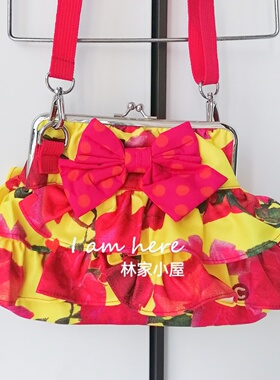 韩版Clan-c潮牌CC儿童装女童宝宝蝴蝶结公主花边斜垮包背带可拆卸