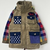 c潮牌cc男童宝宝春秋款 韩版 clan 帅气拼接格子连帽风衣外套