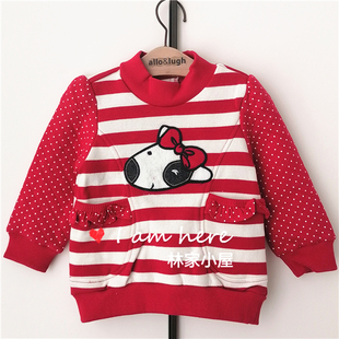 韩版阿路alfonso小狗儿童装女童宝宝春秋款红色条纹长袖T恤卫衣衫