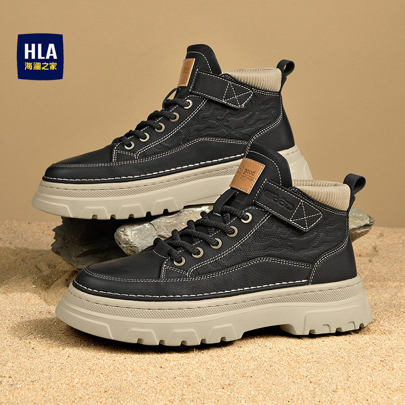 海澜之家男鞋2026新款厚底增高板鞋低帮马丁靴男款秋季黑色工装鞋