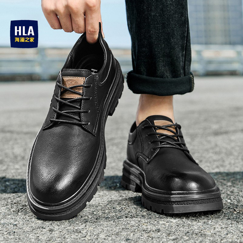 HLA/海澜之家2026新款夏季黑色低帮工装鞋英伦风复古耐磨劳保鞋男