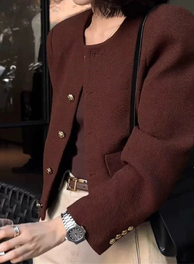 妖猪 新款小香风暗红色外套女高JI感g端j致气质上衣 女