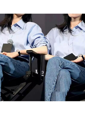 妖猪 新款纯色蓝色简yu设计感衬衫春秋OL通勤气质上衣女