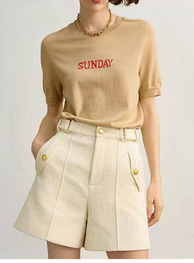 妖猪秋新款FA式小香风白色短裤经典通勤风时尚BAI搭裤子