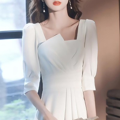 妖猪小晚礼服小zhong高duan白裙平时可穿订婚婚礼连衣裙