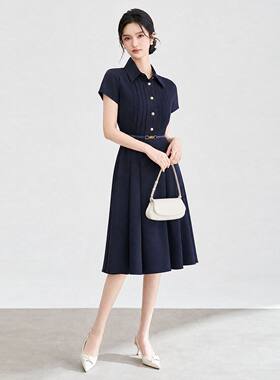 妖猪法式复古收腰气质职业通勤裙子时尚短袖连衣裙南油女装款