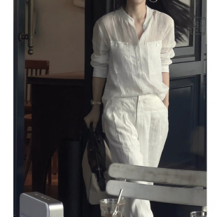妖猪 2026新款 苎麻高集感白色衬衫女集简上衣女