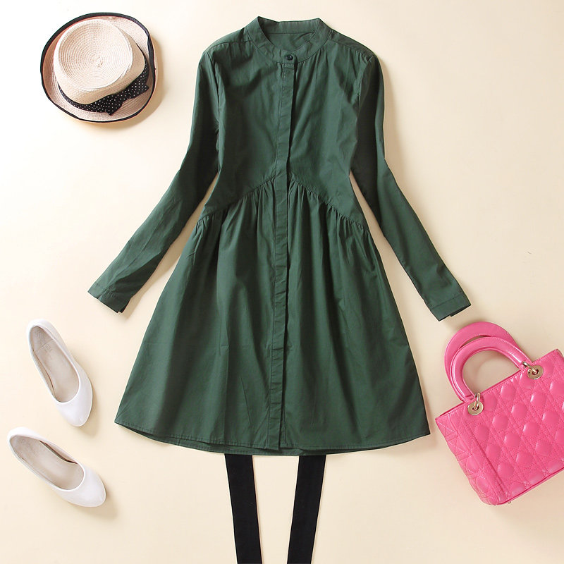 纯棉连衣裙女秋季2025新款韩版休闲立领A字裙显瘦纯色风衣衬衫裙
