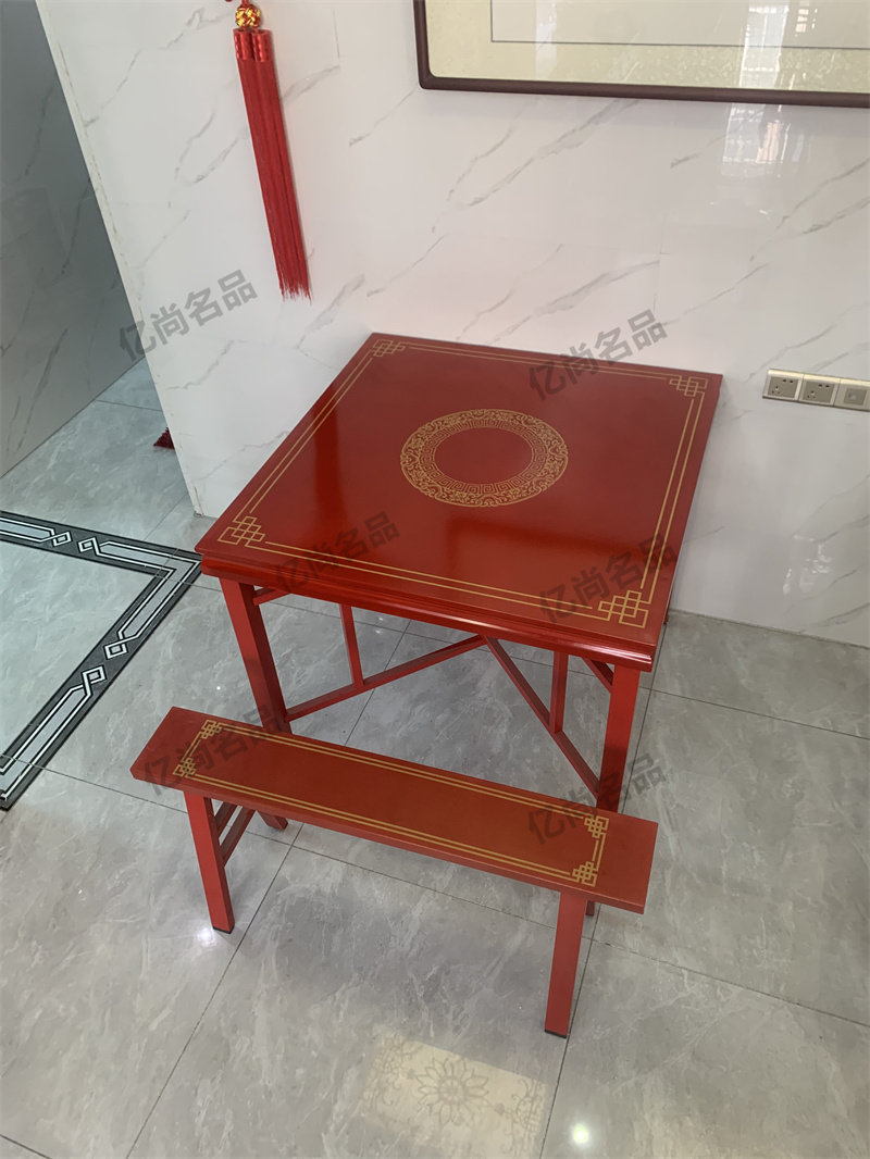 全不锈钢八仙桌四方桌家用八仙桌子正老款红色桌中式潮汕十仙桌