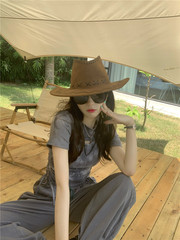 Real price summer new slim drawstring tie dye printed T-shirt