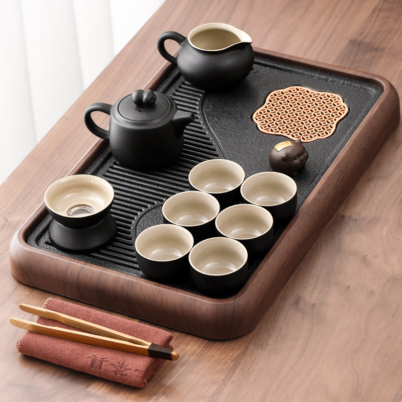 2025新款黑陶功夫茶具套组家用办公室会客简约泡茶壶茶台一整套装