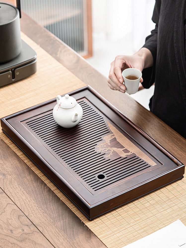 喜鹊鹿竹茶盘家用功夫茶套排水茶桌储水容量大干茶盘小
