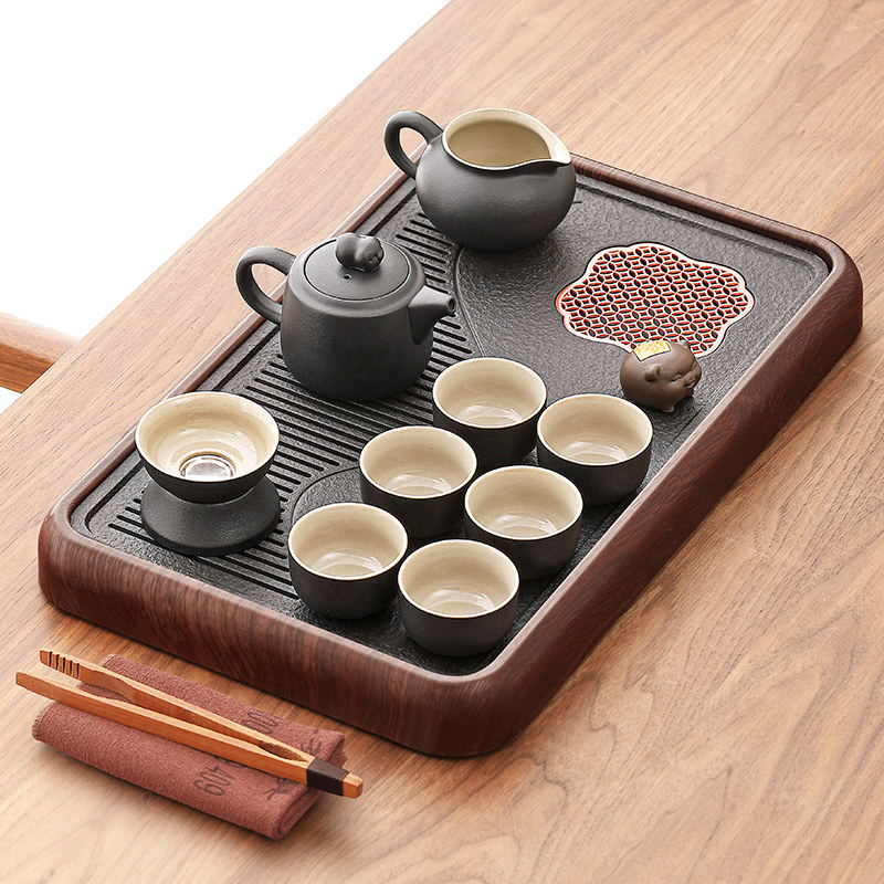 2025新款黑陶功夫茶具套装家用办公室会客简约泡茶壶茶台一整套装