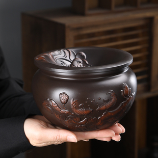 紫陶覆古过滤茶渣缸茶洗家用大号建水茶渣分离桶茶桌器皿废水水盂